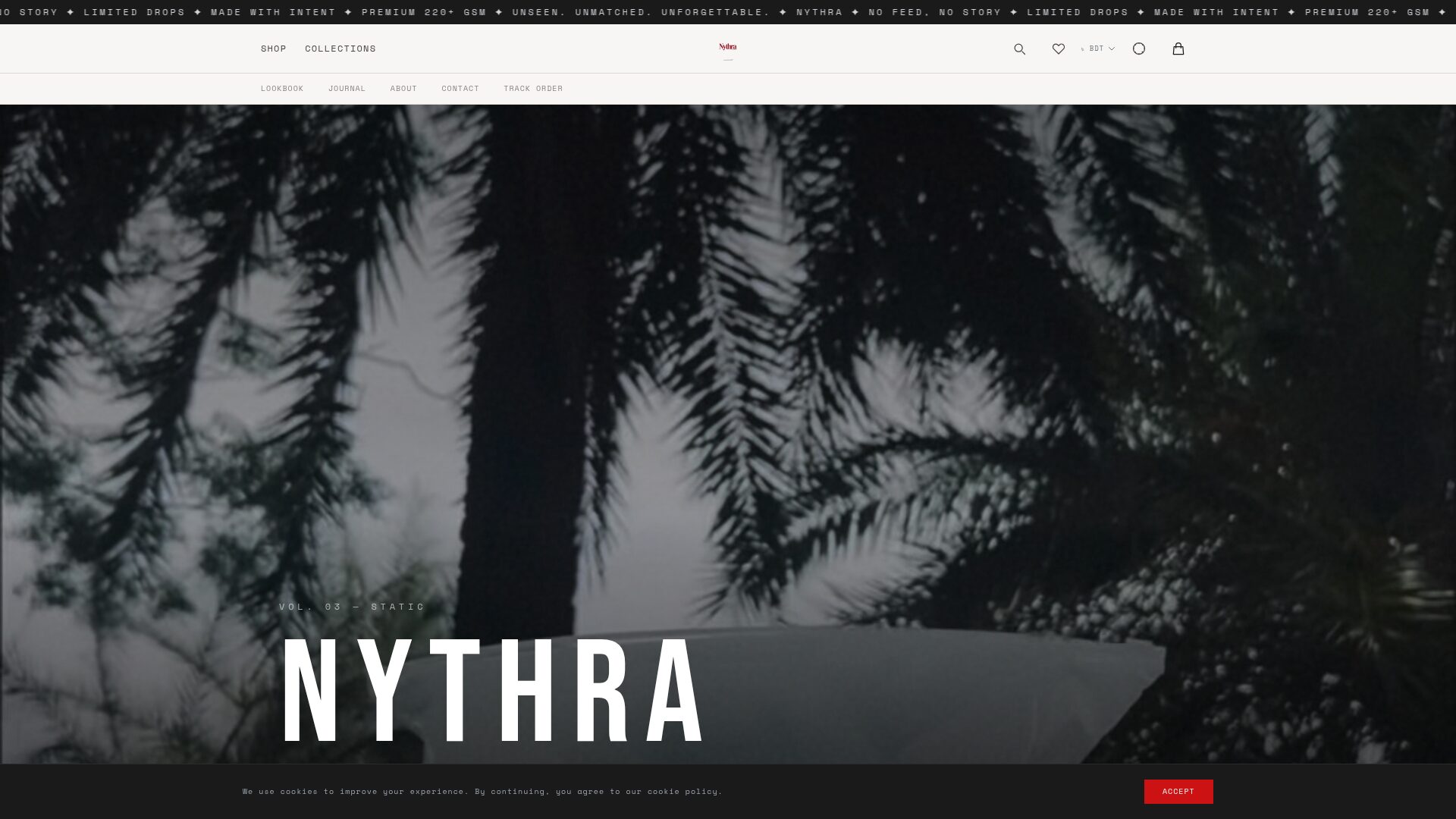 NYTHRA — premium fashion apparel brand homepage